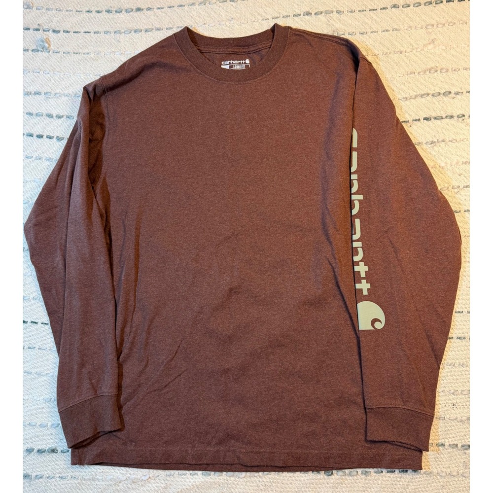 Carhartt Mens Loose Fit Long Sleeve Graphic Logo T-Shirt Brown Size M